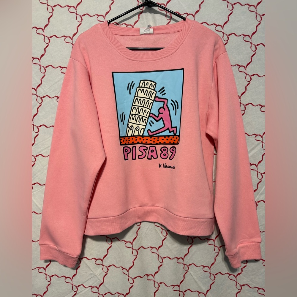 Pisa 89 x Keith Haring Women’s Pink Art Sweatshirt Large NWT